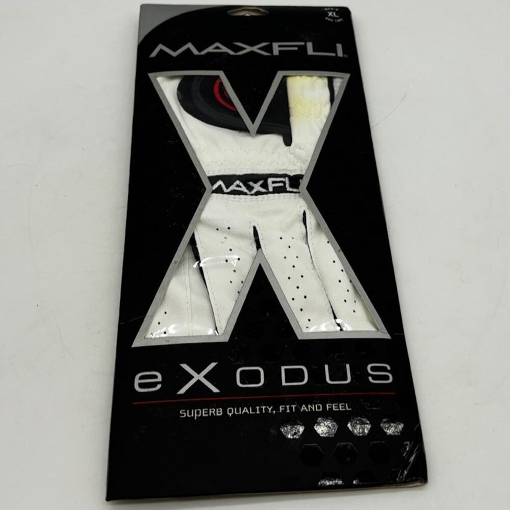 Vtg Maxfli Exodus Golf Glove XL White Leather Left Handed Golfing Knuckle Panel